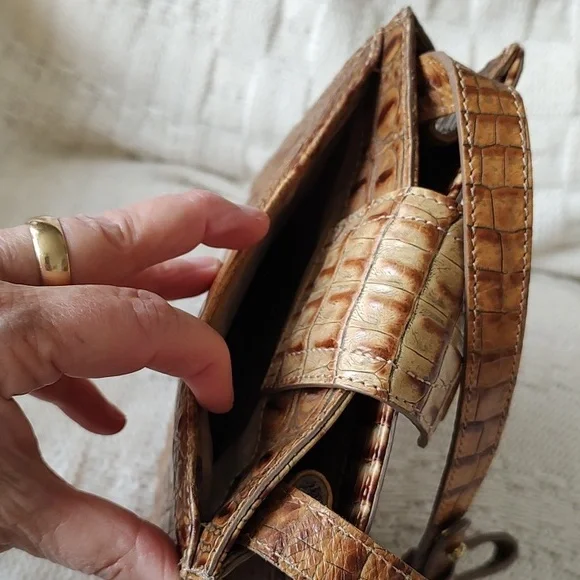 BRAHMIN Small Crossbody Croc Brown Leather Bag Purse - Picture 10 of 12